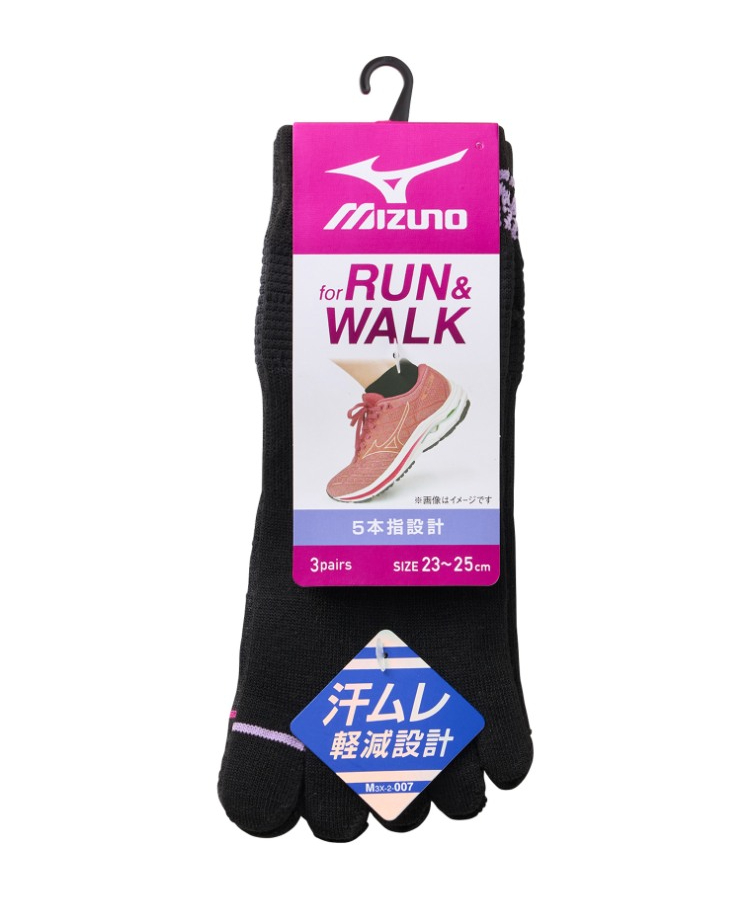 3足組】MIZUNO レディース ソックス RUN&WALK 8.5cm丈 5本指